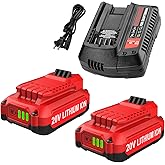 Powilling 2Pack 20V 3.5Ah Replacement for Craftsman 20V Battery V20 Lithium Battery and Charger Kit for CMCB204 CMCB205 CMCB206 CMCB201 CMCB124+ CMCB104 Craftsman 20 Volt Fast Charger