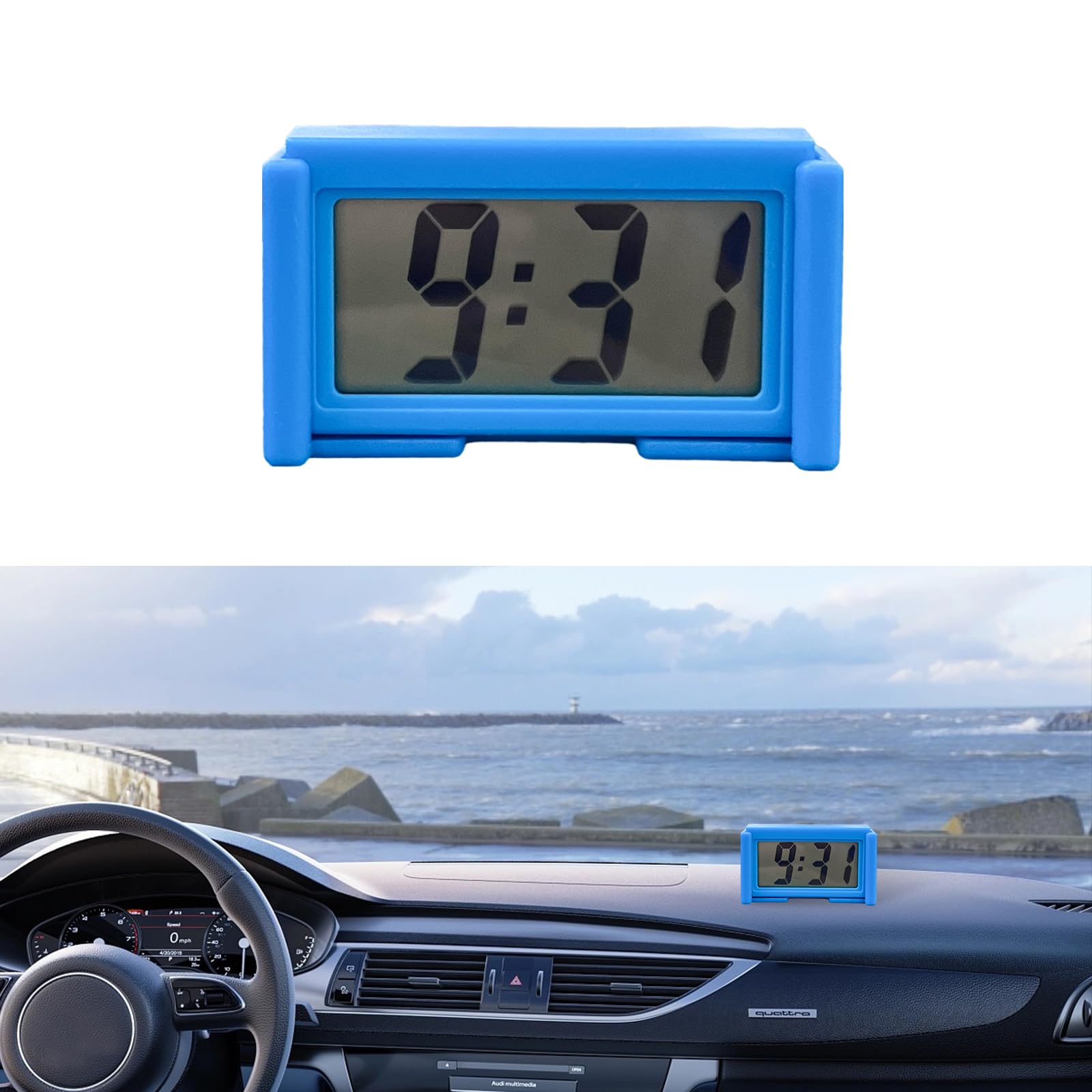 Photo 1 of Augeny Mini Car Digital Clock, Adhesive Electronic Small Clock with Clear LCD Screen Bracket Function, Auto Digital Clock Stick On Dashboard, Universal Vehicle Clock Accessories (Blue)