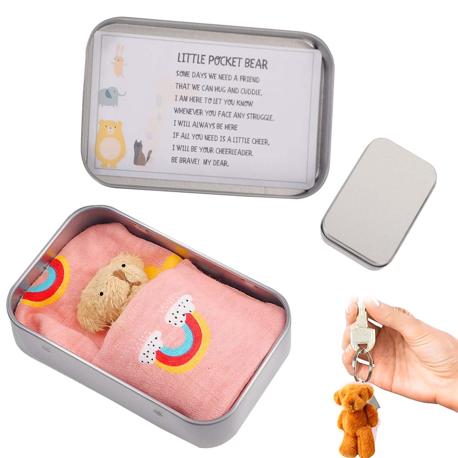 CarPlusStudio Little Pocket Bear Hug - Pocket Bear in a Tin Box, Plush Toys for Anxiety Relief, Stuffed Animal Dolls, Get Well Soon Gifts for Kids and Women