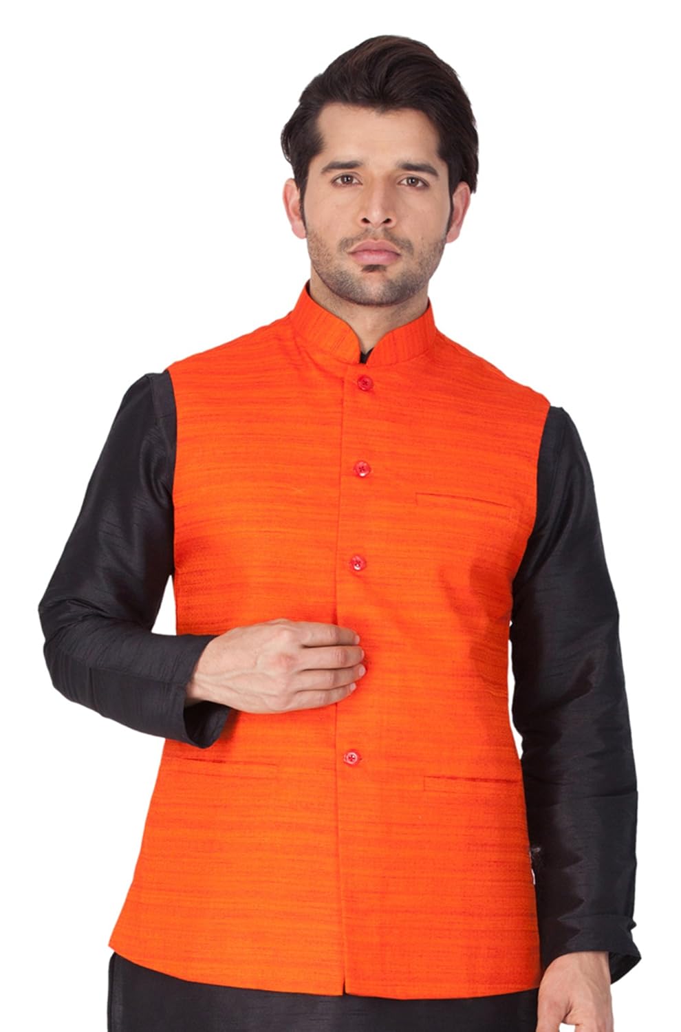 vastramay mens cotton blend nehru jackets (orange_vasmj002or)