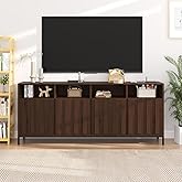 COCO DESIGN 70" Fluted TV Stand with Power Outlet for TVs up to 80", Modern Entertainment Center with Adjustable Shelves, Media Console Table with Storage for Living Room, Walnut