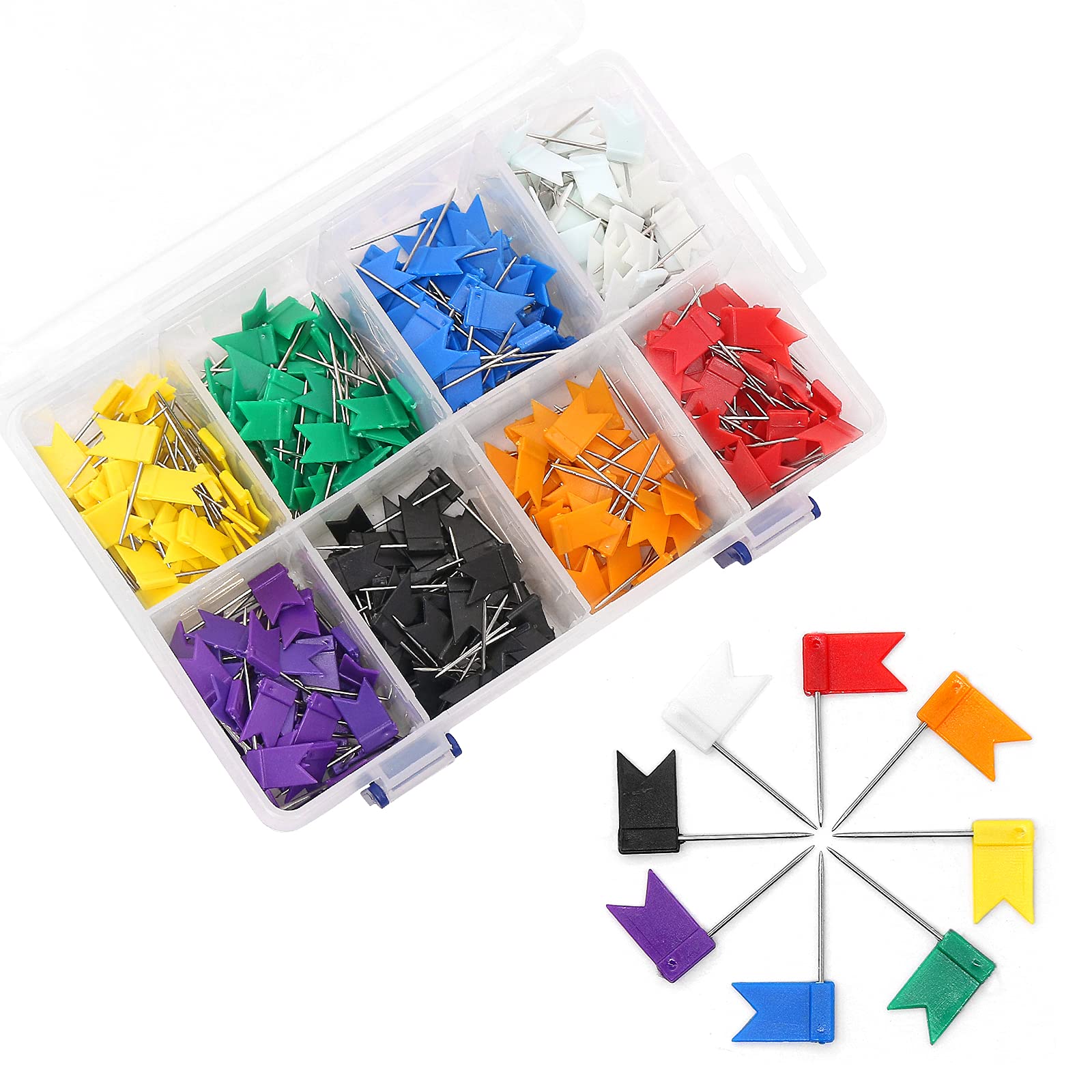 Colored Flag Travel Map Push Pins, Coideal 400 Pack Multicolored Decorative Map Tacks Plastic Head with Steel Point for Cork Bulletin Board, Picture Hanging at Home Office School (8 Assorted Colors)