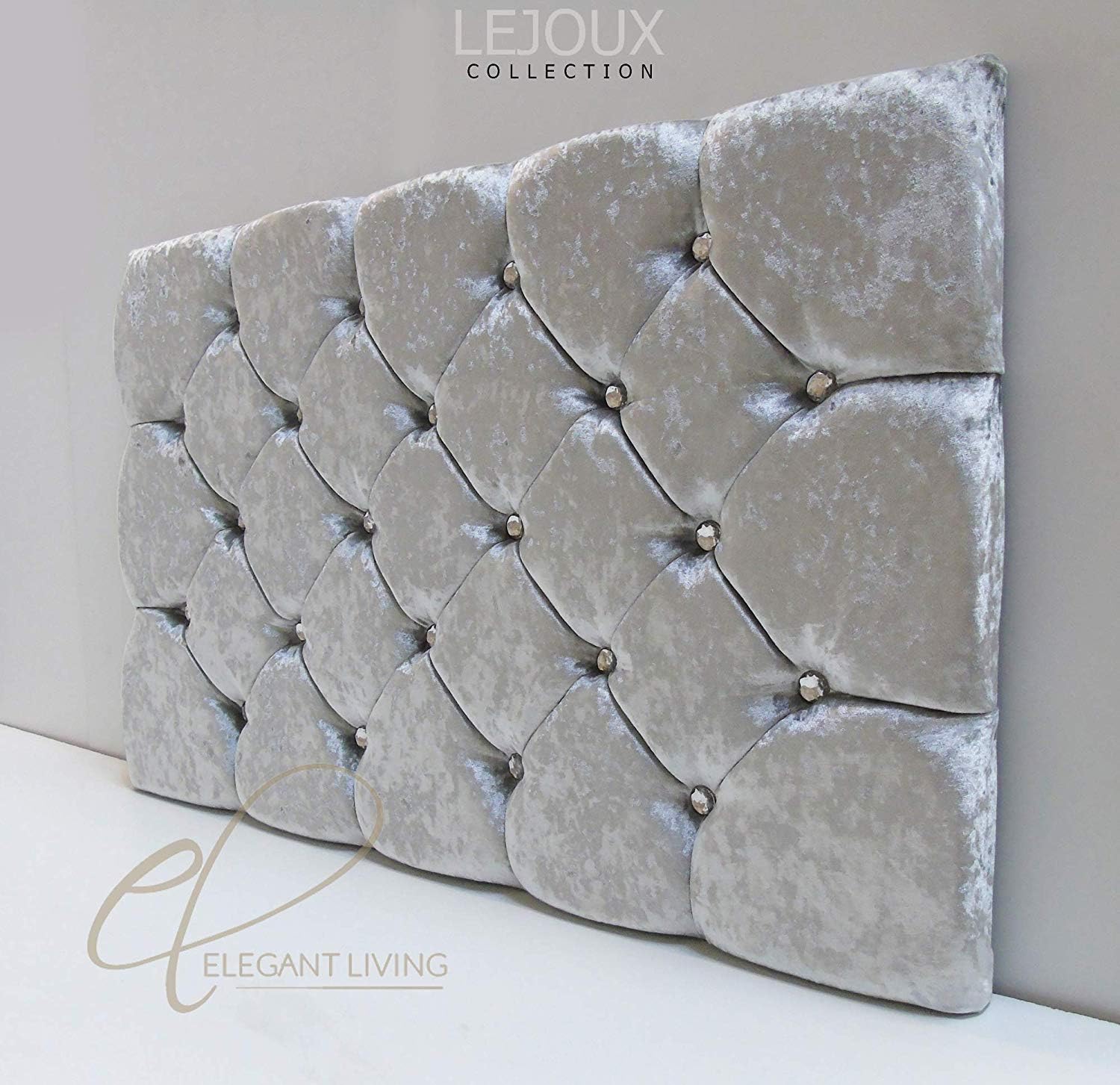 Lejoux™ Collection Chester Designer Headboard Bed Head in Single Double King (Silver Crushed Velvet, 4ft6 (Double) 30 Inches High)