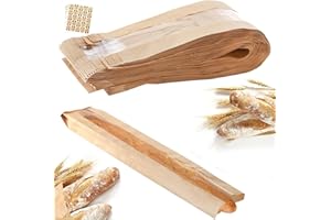 ZENFUN 100 Pack Baguette Kraft Bags with Clear Front Window and 100 Seal stickers, Fresh Breads Loaf Packing Bags, 23"x4"x1.6