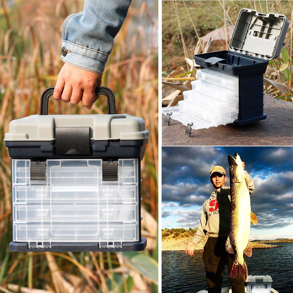 Sougayilang Fishing Tackle Box Portable 4 Layers Fishing Box Sea Boat Fishing Accessory Box Case with Handle Utility Box-Small Size : Sports & Outdoors