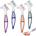 Caromoriber House 4Pcs Denture Brush Dual Head Toothbrushes, Portable Denture Brush with Soft Bristles and Dual Angled, Hard
