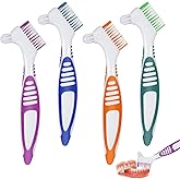 Caromoriber House 4Pcs Denture Brush Dual Head Toothbrushes, Portable Denture Brush with Soft Bristles and Dual Angled, Hard