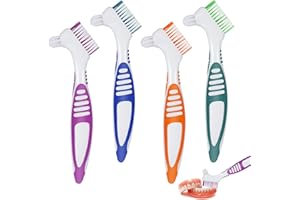 Caromoriber House 4Pcs Denture Brush Dual Head Toothbrushes, Portable Denture Brush with Soft Bristles and Dual Angled, Hard 