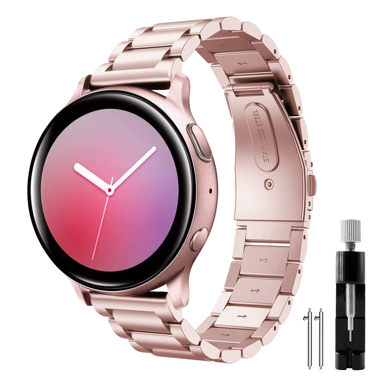 Syxinn Strap for Galaxy Watch 4/4 Classic 42mm 46mm/5/5 Pro 45mm/6/6 Classic/3 41mm/Galaxy Watch Active/Active 2 40mm 44mm Strap Band, 20mm Stainless Steel Metal Wristband for Samsung Gear S2 Classic