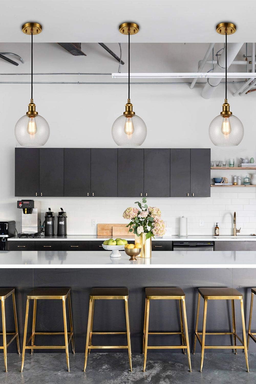 Modern Brass Seeded Glass Pendant Lights Golden Finish Pendant Lighting Fixture - - 