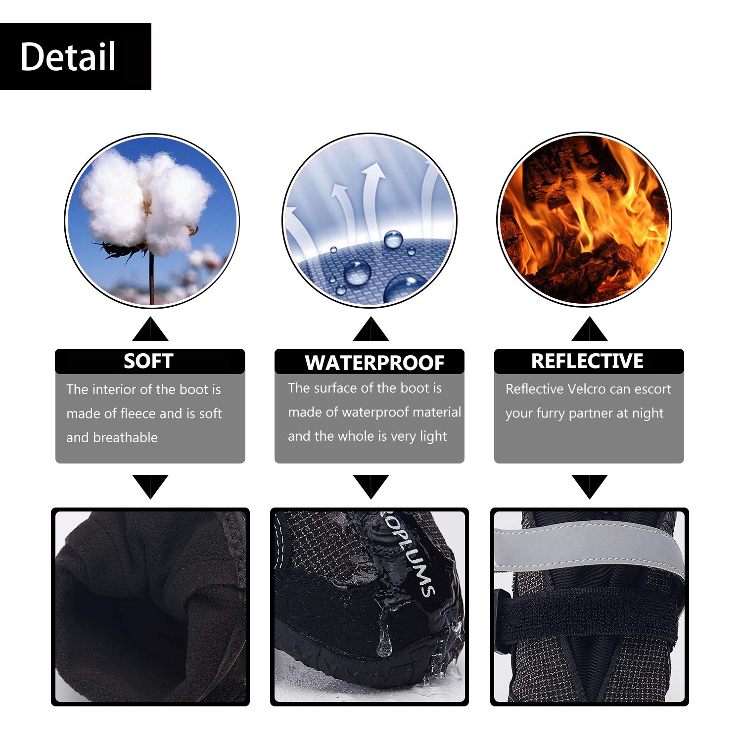 PROPLUMS Dog Boots Waterproof Shoes with Reflective Tape and Wear-Resisting Soles Black Grid Design for Small Medium Large Dogs 4 pcs (Size 8: 3.3\