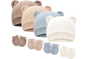 DRESHOW BQUBO Newborn Baby Hats Mittens Set for Boys Girls Hospital Hat Beanie Infant Caps Baby Gloves