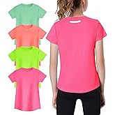 EXARUS 4 Pack Girls Athletic Shirts Quick Dry Shirts Short Sleeve T Shirts Tee Workout Activewear Tops for Tween