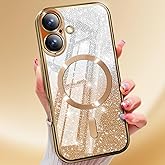 Oyfcasel Glitter Designed for iPhone 17 Case 6.3"[Privacy Screen Protector*1],Compatible with MagSafe,with Camera Lens Protector,Magnetic Slim Bling Sparkly Anti-Scratch Case Gold