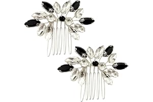 BETITETO Small Crystal Hair Accessories 2 Pieces Black White Rhinestone Silver Hair Comb Pins Pieces for Wedding Party