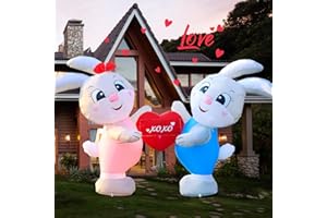DeeKom 6FT Valentine's Day Easter Inflatable Outdoor Decoration Bunny Couple Holding Love Heart, Lights Holiday Blow Up Yard Decoration for Holiday Party Garden Yard Lawn Spring Décor