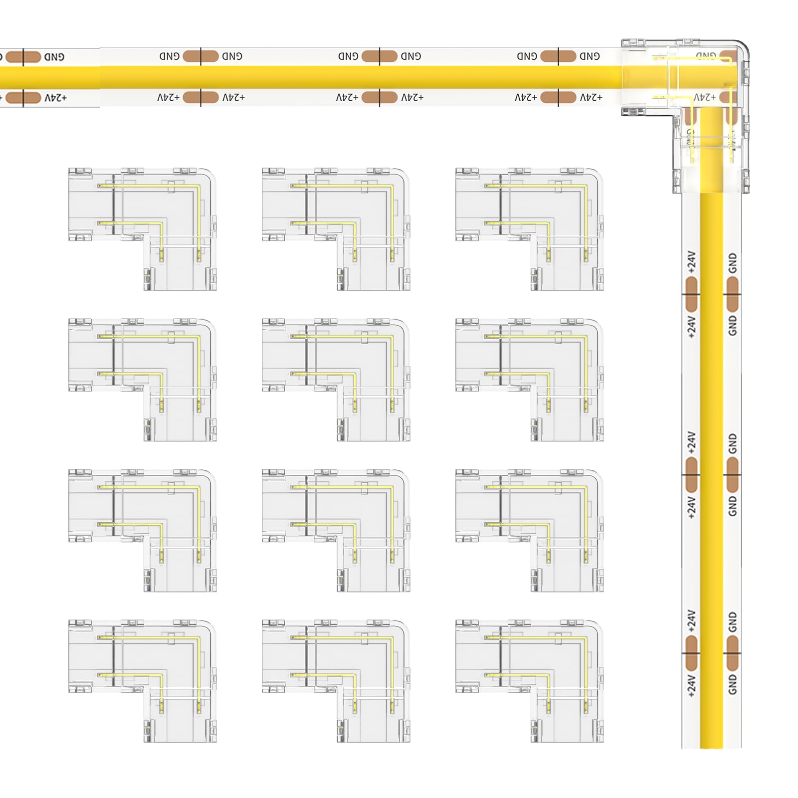 Photo 1 of MIWISE 8mm Connectors Kit for 2-Pin COB LED Strip,12pcs Gapless L-Shaped/Corner Connectors,Solderless Extension Connectors for 5V/9V/12V/24V COB LED Strip Lights,for DIY Lighting Projects