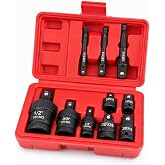 10pc Impact Swivel Socket Adapter Set, CR-MO Steel Universal Joint Tool Set | 360&deg; Rotating Swivel, Adapters &amp; Reducers, Impact Rated Mechanic Tools, Gifts for Men with Heavy-Duty Red Storage Case