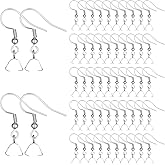 50 Pcs Stainless Steel Earring Hooks, Wire Ear Ball Hooks with Pendant Clasp Earrings Making Kit for Earrings Making DIY Silver