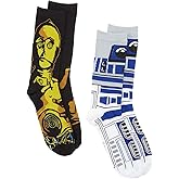 STAR WARS C-3PO and R2-D2 Men's Crew Socks 2 Pair Pack