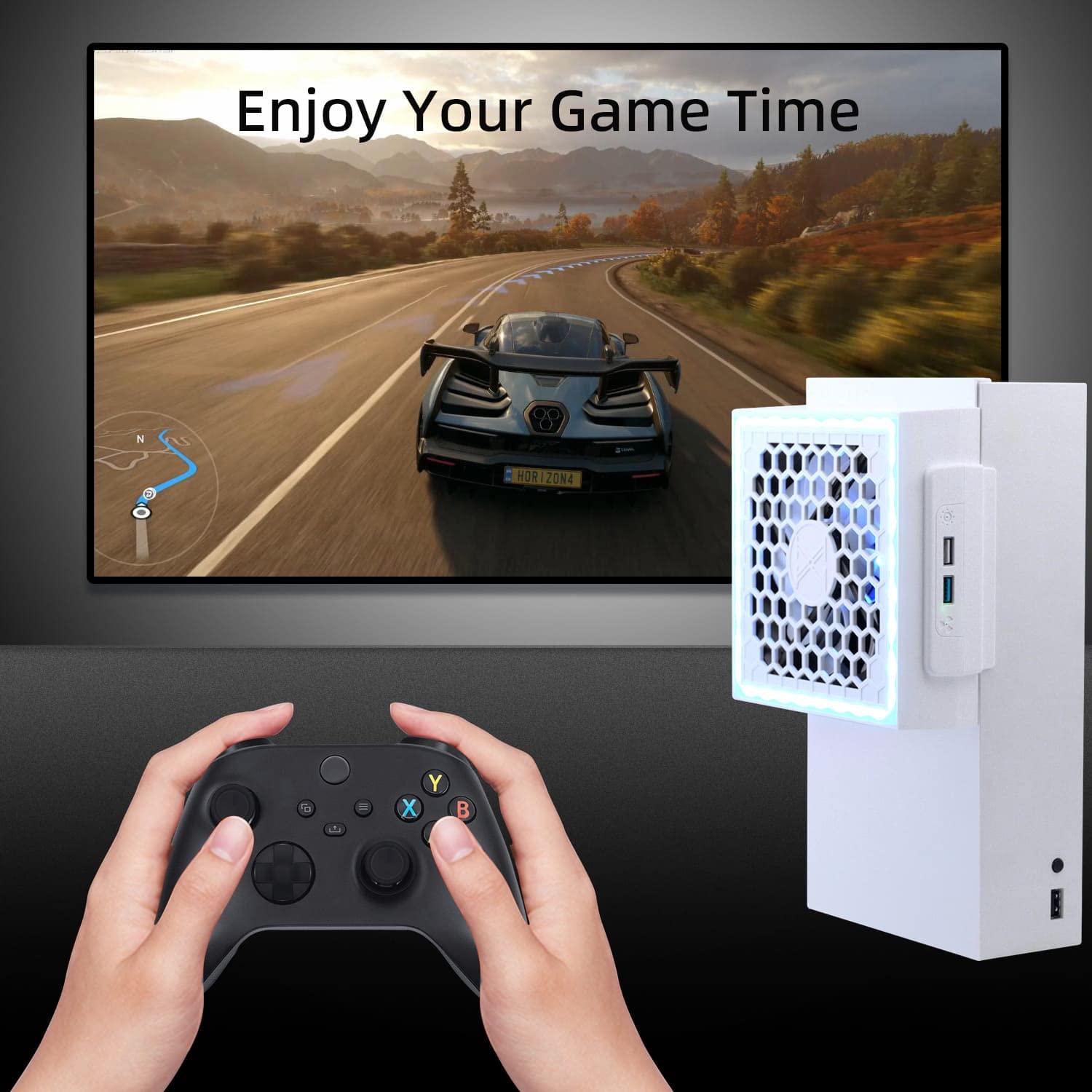 Mcbazel Cooling Fan for Xbox Series S, RGB LED Display, Low Noise, 2 Extra USB Ports, 3 Level Adjustable Speed External Cooler Fan for Xbox Series S Console Only - White