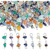 SUPERFINDINGS 84Pcs 7 Colors Gemstone Chip Charms Natural Stone Link Charms Double Loops Connector Antique Silver Stone Charm DIY Jewelry Making for Necklaces Bracelets Anklets