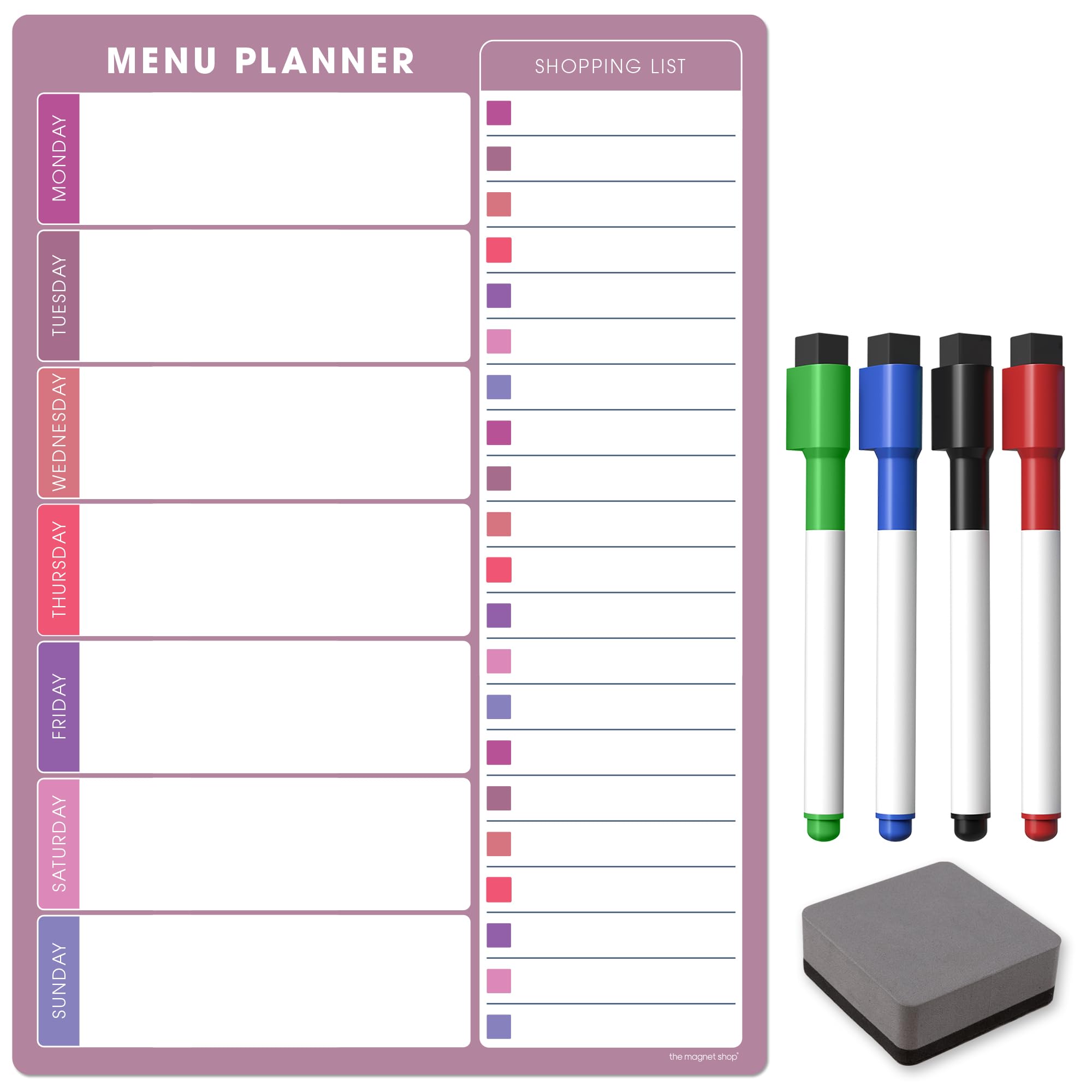 TMS A4 Weekly Meal Planner for Fridge | Magnetic Whiteboard Calendar and Shopping List | Use for Food Prep and Family Planning | Dry Wipe Memo Board for Kitchen | Made in The UK [30 x 21cm]