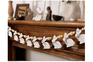 Easter Decorations Garlands, Cute Bunny Easter Garland with Wooden Beads,Rabbits Hanging Garland for Wall Fireplace Shelf Man