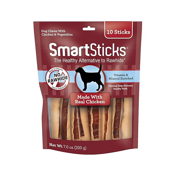 SMARTBONES SMARTSTICKS, TREAT YOUR DOG TO A RAWHIDE-FREE CHEW MADE WITH REAL CHICKEN AND VEGETABLES, 10 STICKS