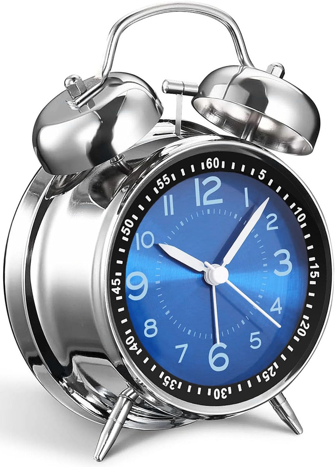 YsyYey Loud Vintage Twin Bell Alarm Clock for Heavy Sleepers, Jewel Blue Metallic Finish, Silent Non-Ticking, Battery Operated Retro Bedroom Decor