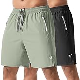 Vkluck Athletic Running Shorts for Men 2 Pack 7"/9" Quick Dry Workout Gym Shorts with Zipper Pockets