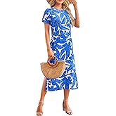 Naggoo Womens Short Sleeve Split Maxi Dress Casual Plain Tie Dye Print Tshirt Long Dresses with Pockets