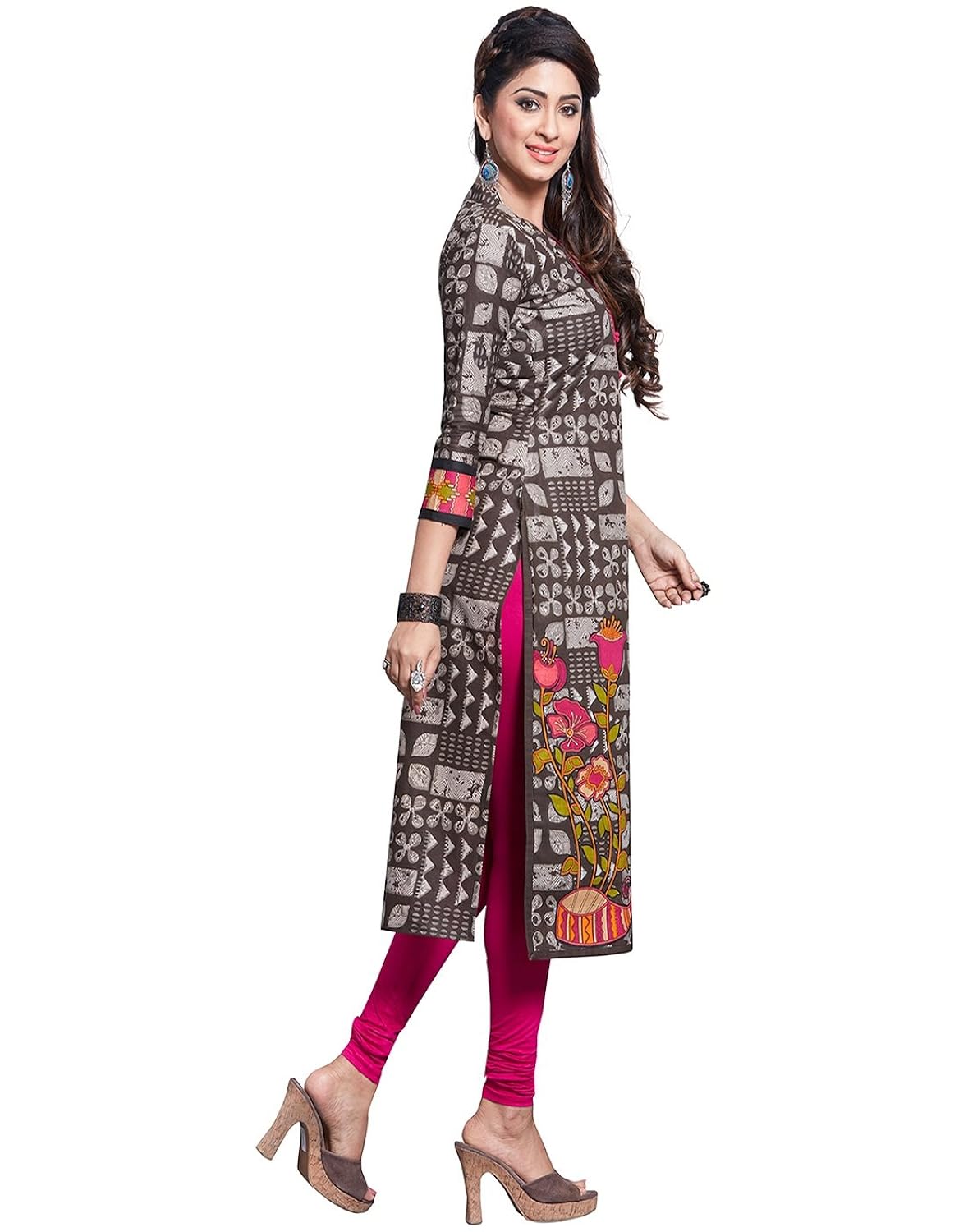 jevi prints women's unstitched kurti material (saheli-1625_brown_free size)