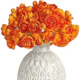Letjolt Ranunculus Artificial Flower 18 Pcs Orange Silk Ranunculus Wedding Bouquet Engagement Centerpieces Arrangements Bridal Shower Decorations Home Decor, Orange