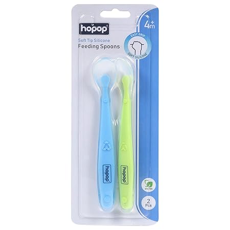 Hopop Soft Tip Silicone Feeding Spoons, 2 Pack, Suitable from 4 Months+ (Blue Green)