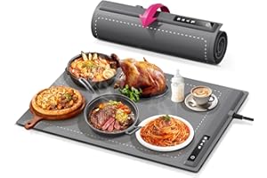 MERFERVOR Food Warming Mat - Fast & Full Surface Heating, Silicone Heat Pad with 3 Adjustable Temperature for Buffets Parties, Rollable Electric Warming Tray,Kitchen Heated Plate,Countertop Food Warmer (Gray)