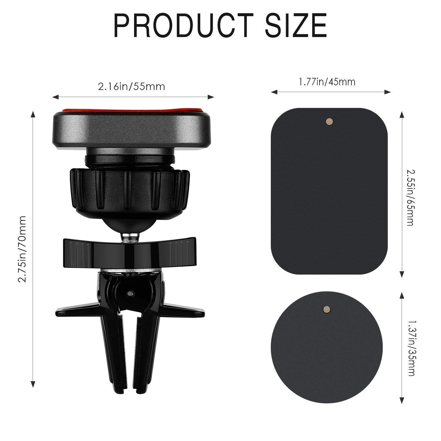 Glamore Magnetic Car Mount 360°Rotation Air Vent Car Phone Holder for iPhone X 8 Plus 7 6s SE Samsung Galaxy S5/S6/S7/S8 & other Smartphone