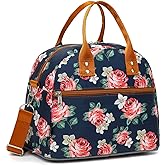 FlowFly Insulated Lunch Bag With Shoulder Strap for Women, Men, and Kids, Large and Reusable, Handle, Freezable Work and School Travel Tote and Meal Prep Organizer,Peony