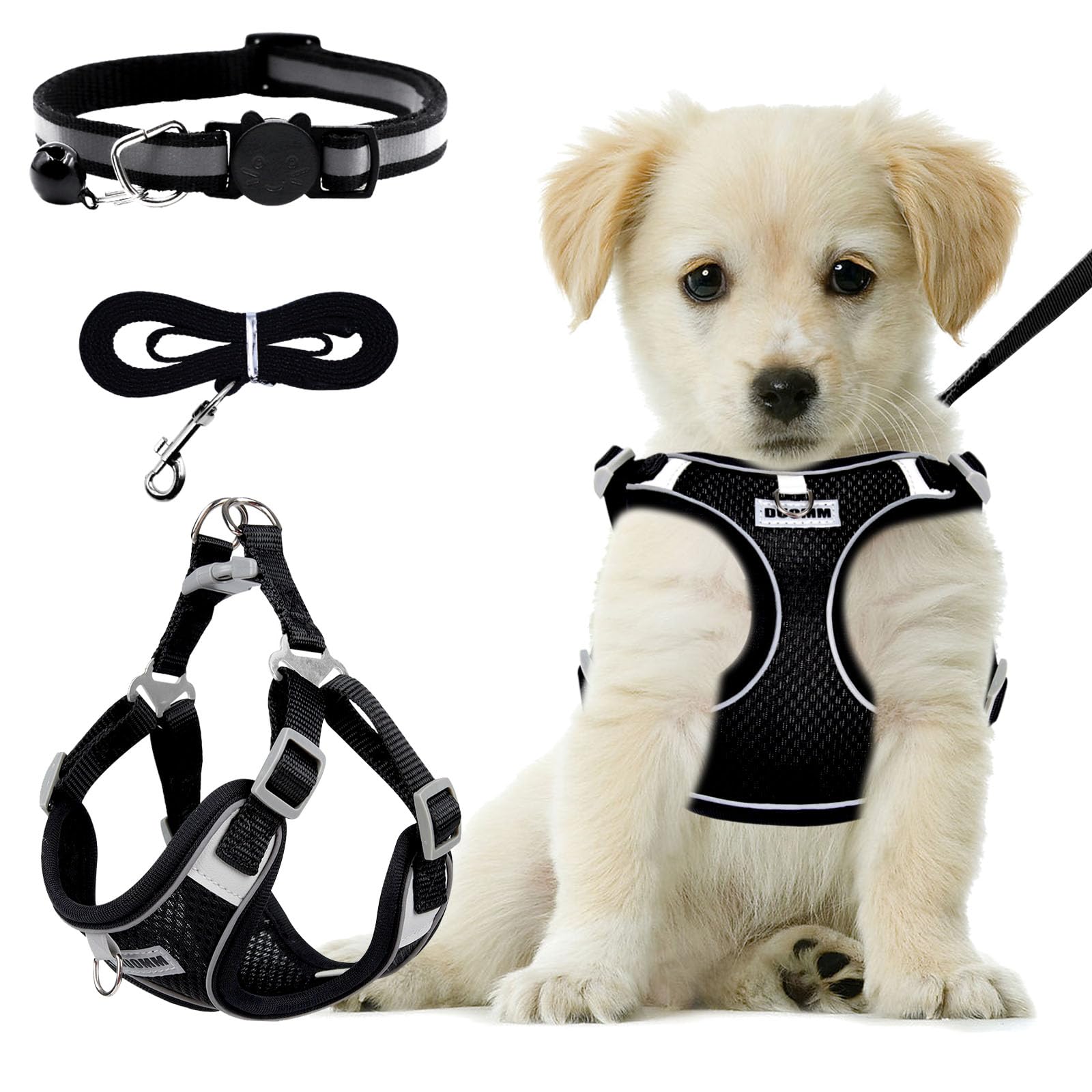 RAFIYU Dog Harness Medium Breathable Vest, Step-in Cat Puppy Harness and Lead Sets, Adjustable Reflective Anti Pull Dog Harness with Collars for Extra-Small/Small Medium Dogs Training or Walking (M)