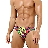 Arjen Kroos Men's Swim Briefs Sexy Low Rise Printed Bikini Adjustable Drawstring Swimwear