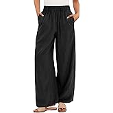ANRABESS Women's Wide Leg Linen Pants Summer Boho Casual Elastic Waist Long Lounge Travel Pants Trousers with Pockets