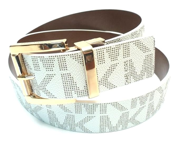 Michael Kors Gürtel weiß-braun Größe L, 110 cm lang, 3 cm breit *Reversible* Wendegürtel MK Logo eingeprägt, Damen