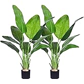 HAIHONG Artificial Bird of Paradise Plant, Fake Tree with Realistic Leaves and Durable pots, Adjustment-Free Branches Artificial Tree for Indoor Outdoor Home Decor (4FT 2Packs)
