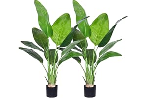 HAIHONG Artificial Bird of Paradise Plant, Fake Tree with Realistic Leaves and Durable pots, Adjustment-Free Branches Artificial Tree for Indoor Outdoor Home Decor (4FT 2Packs)