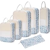 Narwey 6 Set/5 Set Compression Packing Cubes for Travel Kids Women Carry on, Packing Organizers Bag for Backpack Luggage Suitcase Duffle Bags