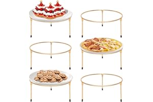 HPC DEC R OUR HAPPY PLACE HPC DECOR Set of 6 Gold Metal Wire Pizza Pan Riser Stands-Round Pizza Tray Riser Rack Holder-Tabletop Display Racks,buffet risers for Food Platter Tray-Metal Display Stands for Home,Restaurant,Party.