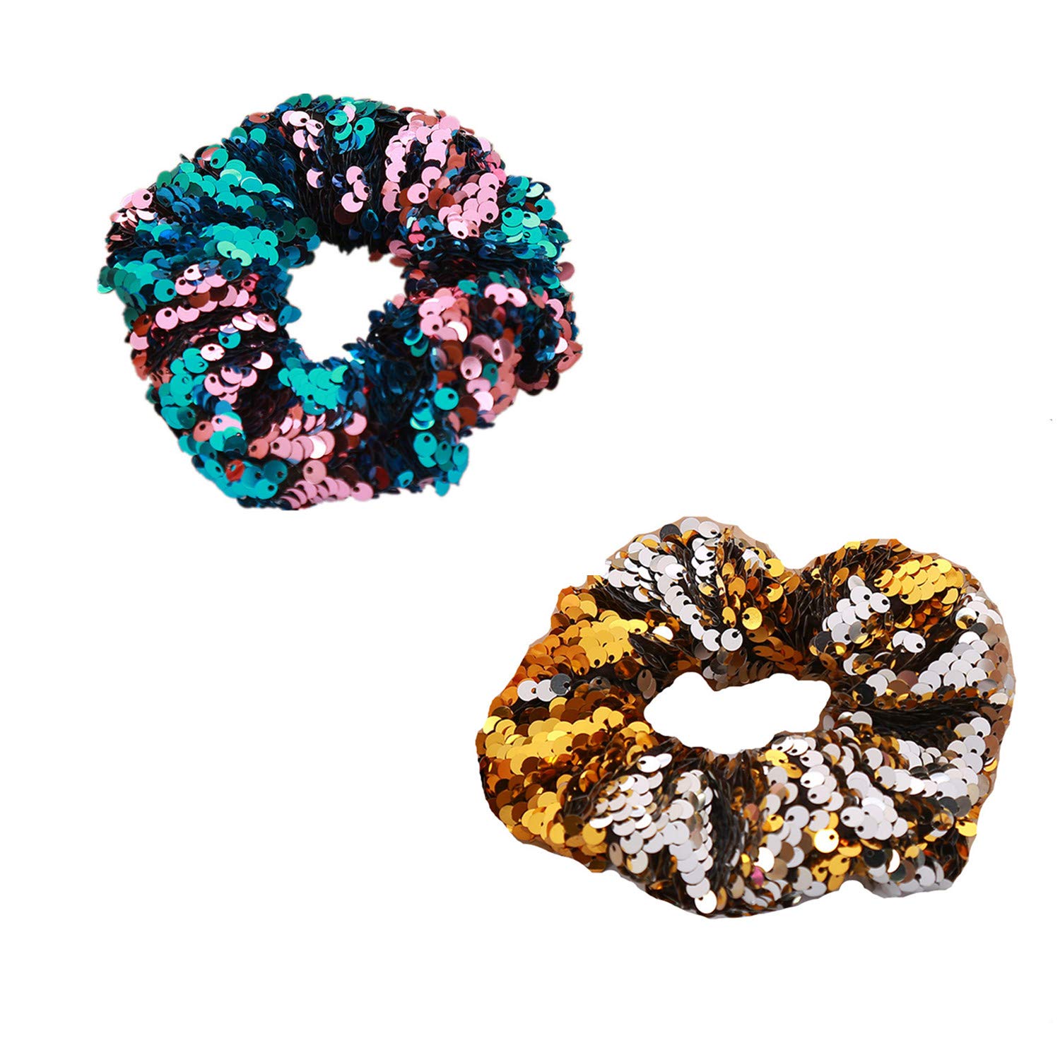 Conofa 2 Pack Girl Glitter Hair Scrunchies Sequin Scrunchies