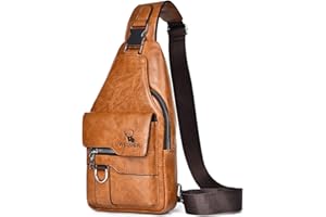 HJKIOPC PU Leather Sling Bag for Men - Waterproof, Lightweight, Crossbody Chest Bag for Hiking & Cycling