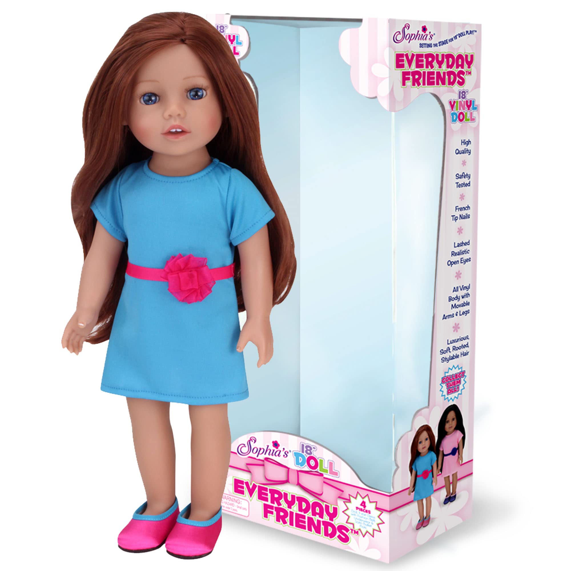 Sophia's 18 Inch Baby Doll Hailey with Blue Dress and Doll Shoes, Everyday Girl Collection, 18'' Vinyl Doll with Auburn Hair