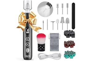 PELCAS Electric Nail Grinder, 10 Speeds Cordless Nail Drill with LED Light, Portable Manicure and Pedicure Kit, Nail File with LCD Screen for Human, Pet, Thick Toenails, Natural & Acrylic Nails Grey